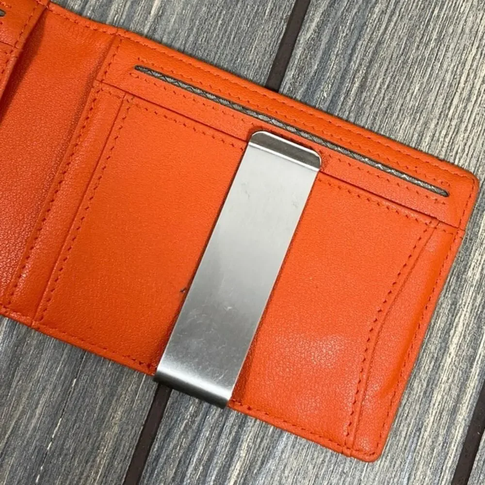 RUNBOX Slim‎ RFID Wallet Men Faux Leather Money Clip Carbon Black Orange